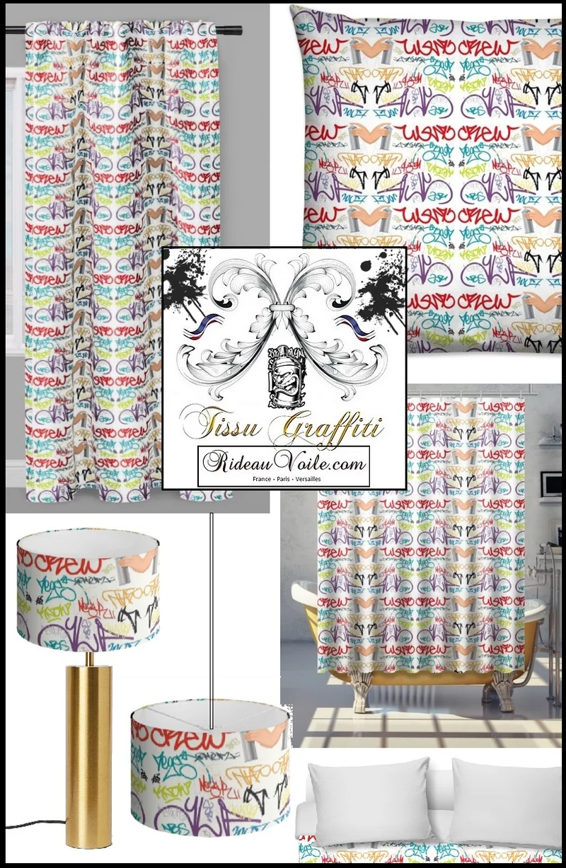 Tissu éditeur d'ameublement mètre motif tag imprimé Graffiti art Streets rideau