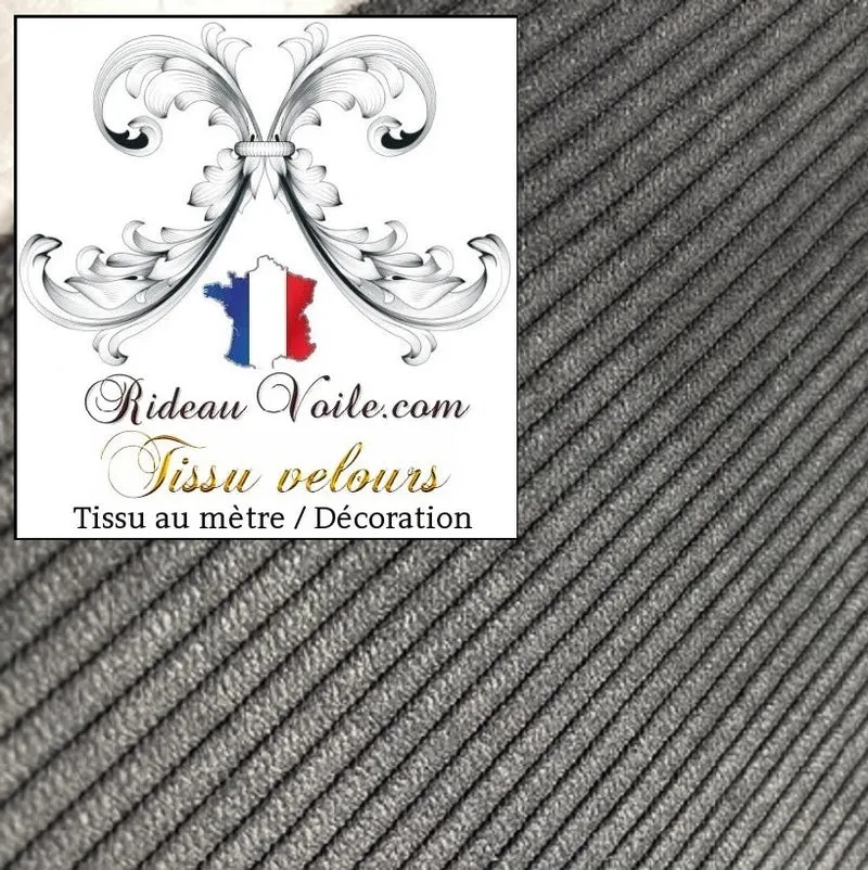 Tissu velours côtelé uni Gris anthracite textile ameublement au mètre rideau canapé