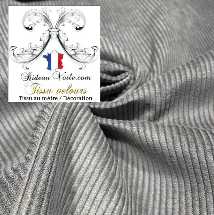 Tissu velours côtelé uni Gris anthracite textile ameublement au mètre rideau canapé