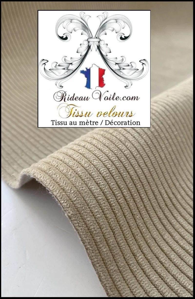 Tissu velours côtelé BEIGE CLAIR textile d'ameublement mètre rideau sur mesure