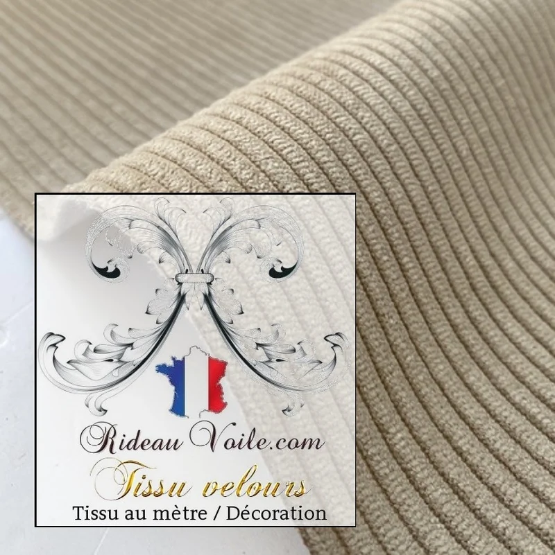 Tissu velours côtelé BEIGE CLAIR textile d'ameublement mètre rideau sur mesure