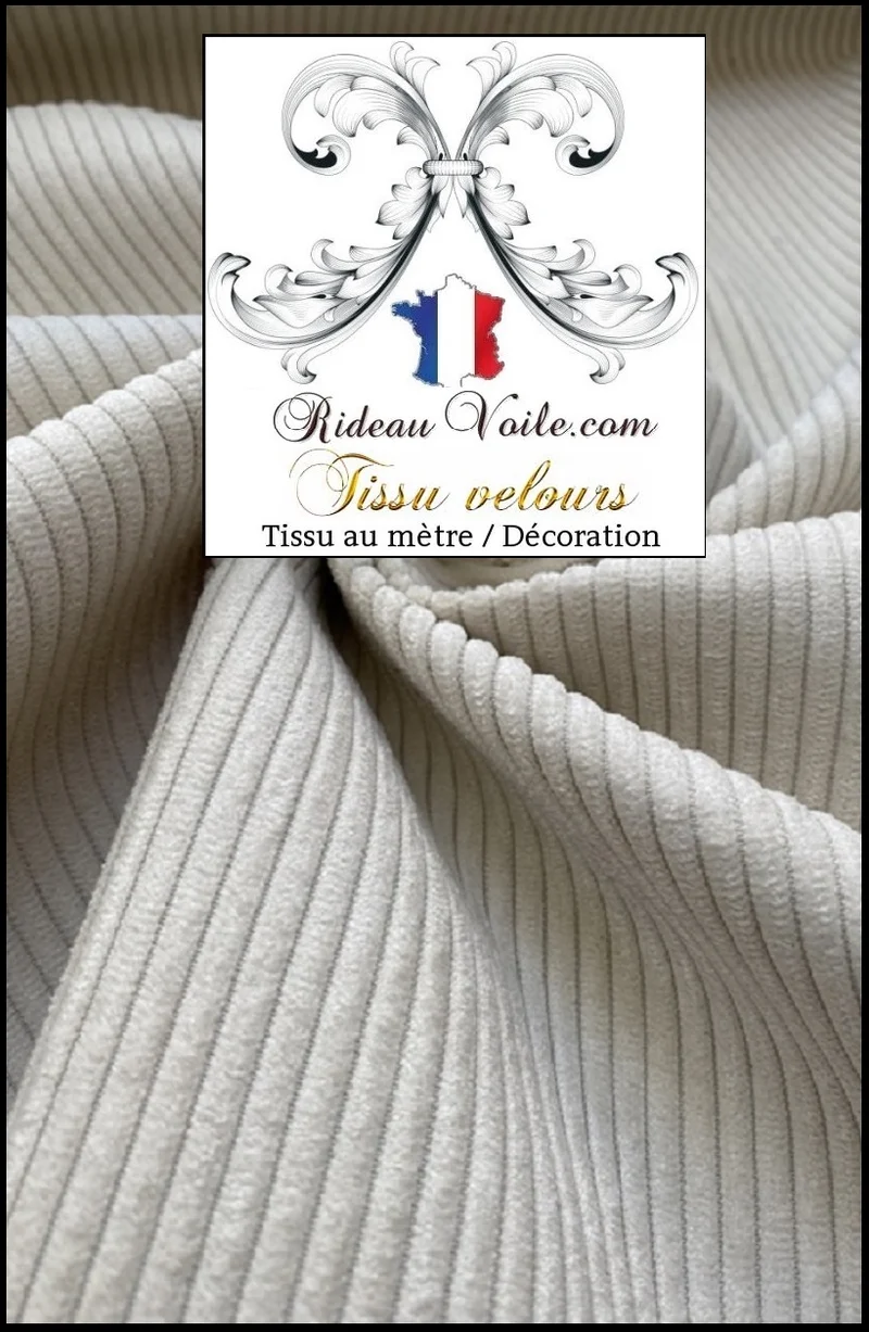 Tissu d'intérieur velours côtelé uni blanc ÉCRU ameublement au mètre rideau canapé