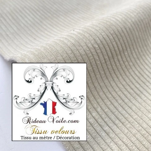 Tissu d'intérieur velours côtelé uni blanc ÉCRU ameublement au mètre rideau canapé