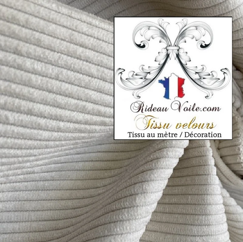 Tissu d'intérieur velours côtelé uni blanc ÉCRU ameublement au mètre rideau canapé
