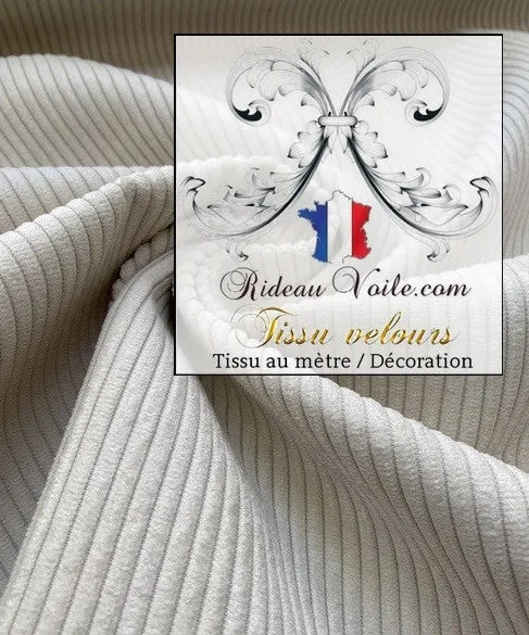 Tissu d'intérieur velours côtelé uni blanc ÉCRU ameublement au mètre rideau canapé