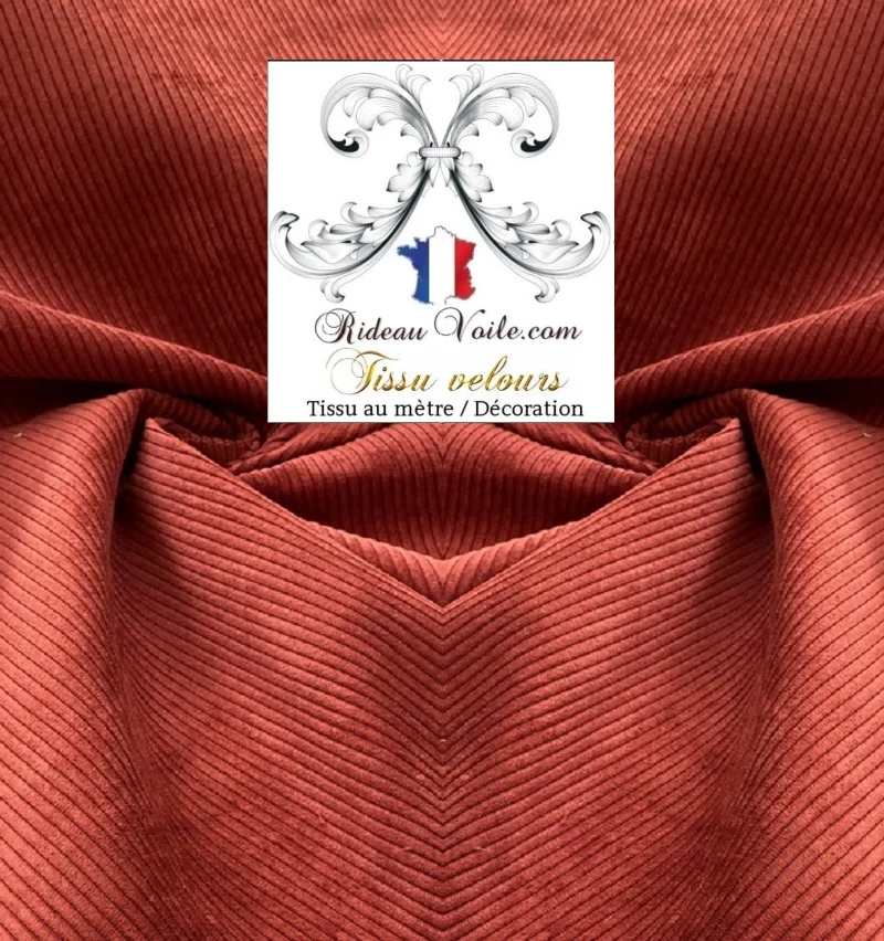 Tissu d'éditeur d'intérieur velours côtelé uni ROUGE ameublement mètre rideau canapé