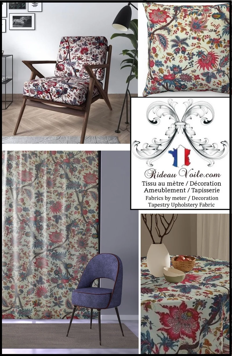 Coton Indien Toile de Jouy tissu ameublement artisan Inde Paisley imprimés fleurs