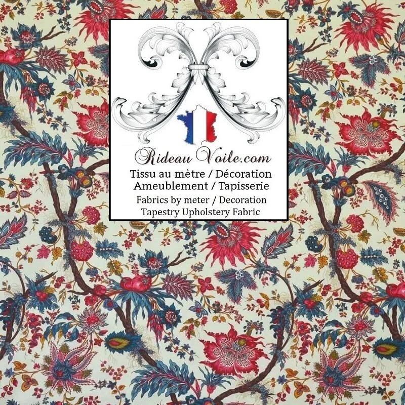 Coton Indien Toile de Jouy tissu ameublement artisan Inde Paisley imprimés fleurs