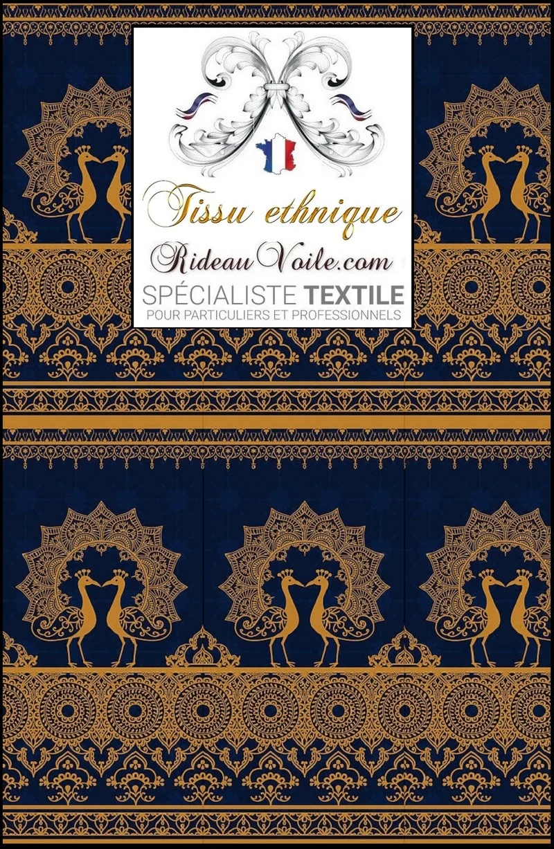 Tissu bleu ameublement motif imprimé soierie cachemire Indiens au mètre rideaux