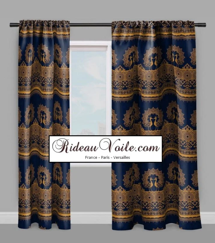 Tissu bleu ameublement motif imprimé soierie cachemire Indiens au mètre rideaux