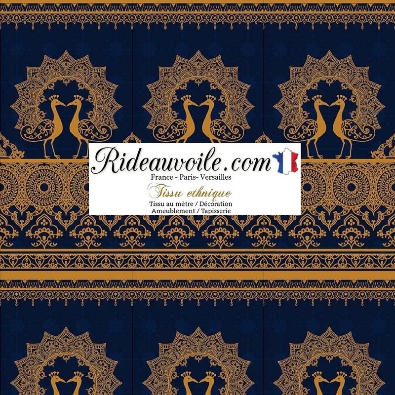 Tissu bleu ameublement motif imprimé soierie cachemire Indiens au mètre rideaux