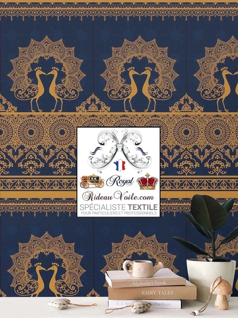 Tissu bleu ameublement motif imprimé soierie cachemire Indiens au mètre rideaux