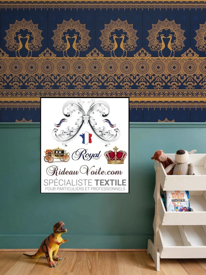 Tissu bleu ameublement motif imprimé soierie cachemire Indiens au mètre rideaux