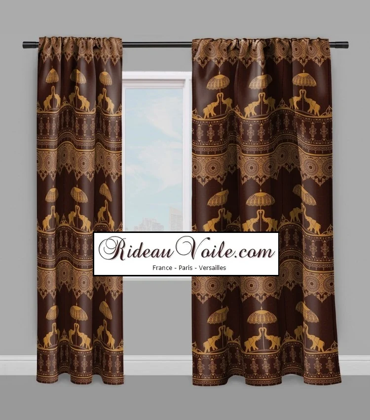 Tissu ameublement motif marron éléphant soierie cachemire Indiens mètre rideaux
