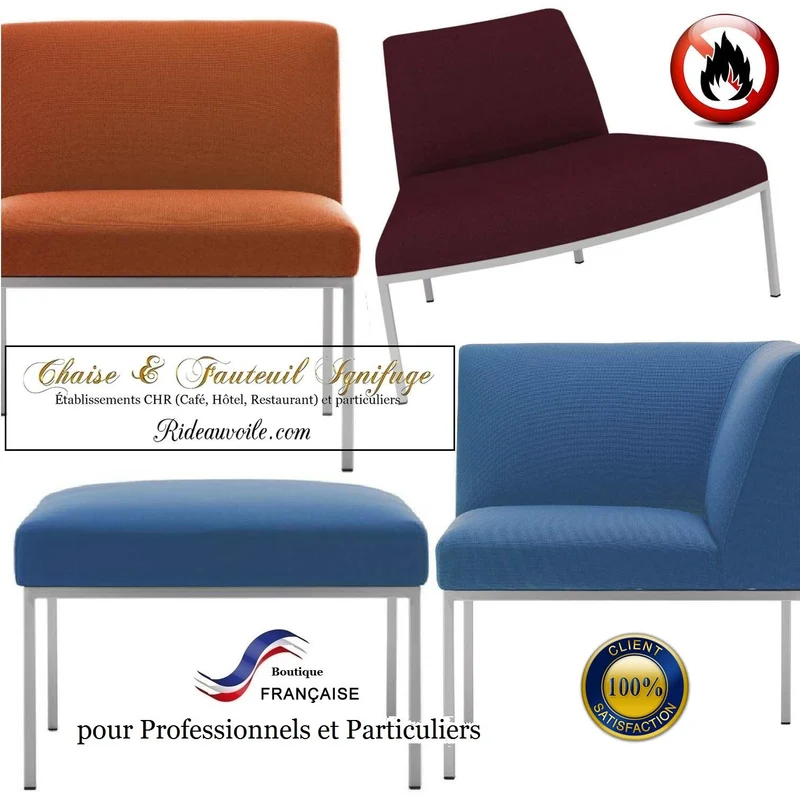 Mobilier fauteuil banquette non feu tissu ameublement mètre rideau bleu marine