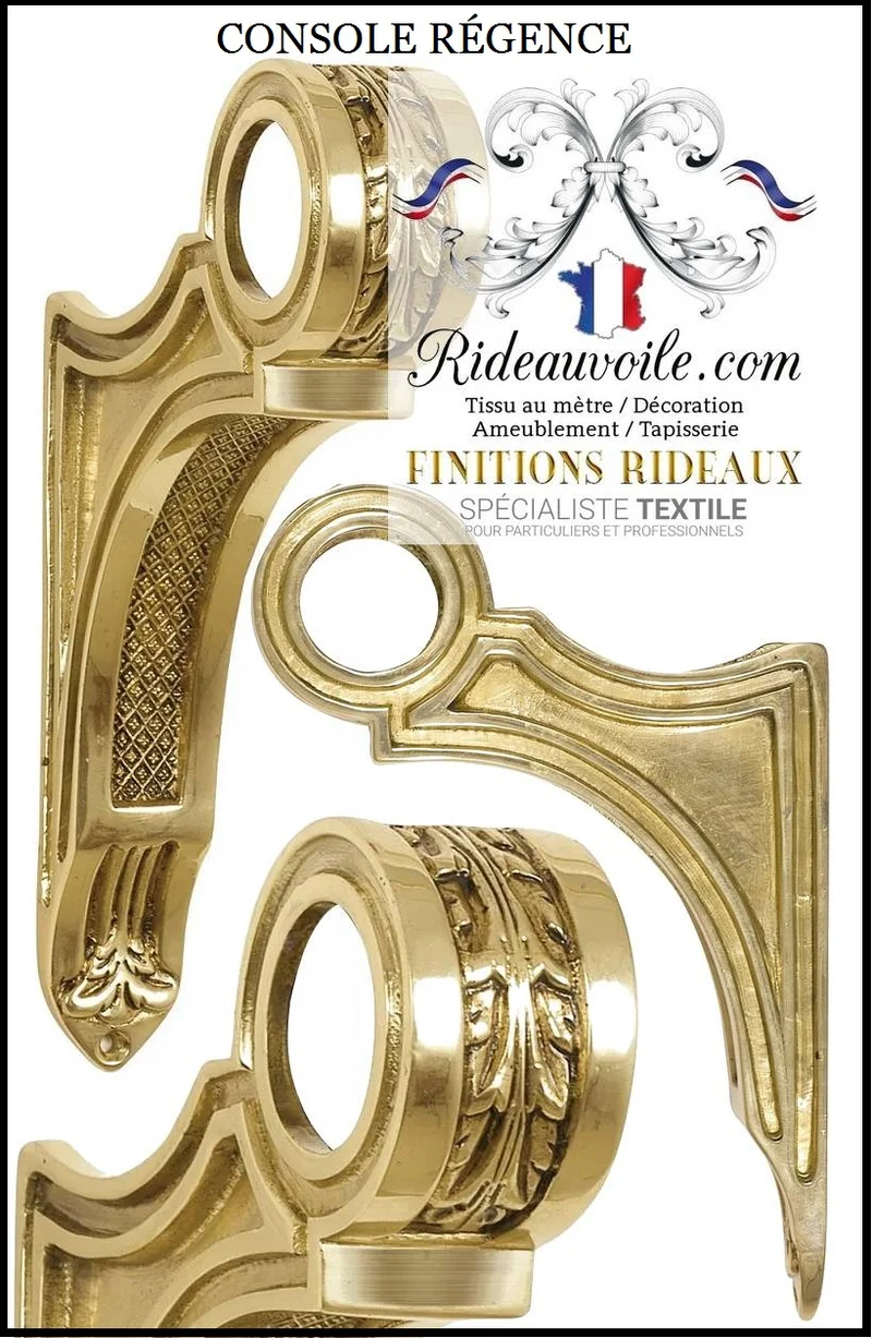 Tringlerie tissus rideaux accessoires barre console support mural laiton Régence