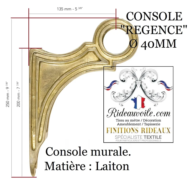 Tringlerie tissus rideaux accessoires barre console support mural laiton Régence