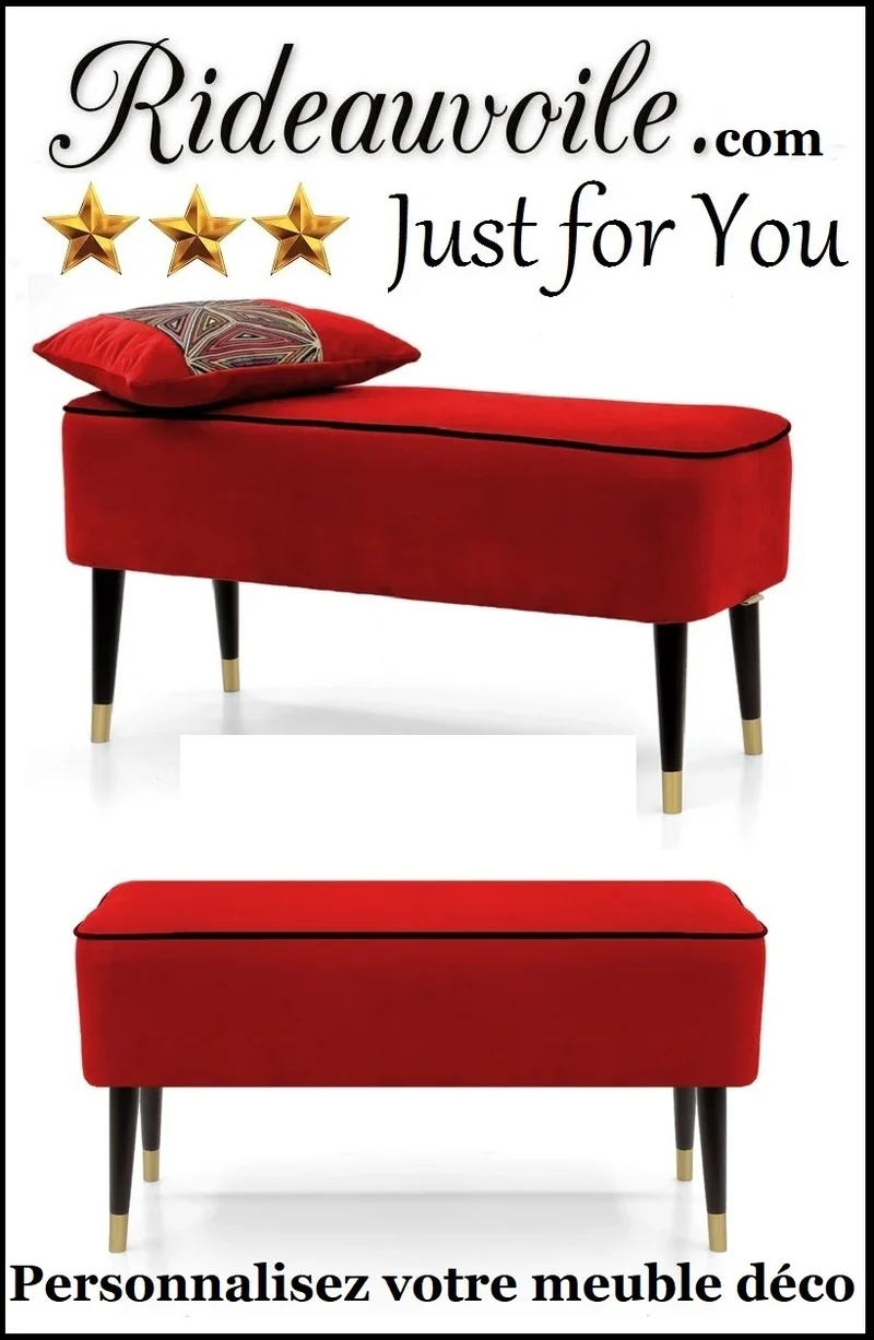 Boutique meuble haut gamme Mobilier banc banquette pouf tissu ameublement rouge velours