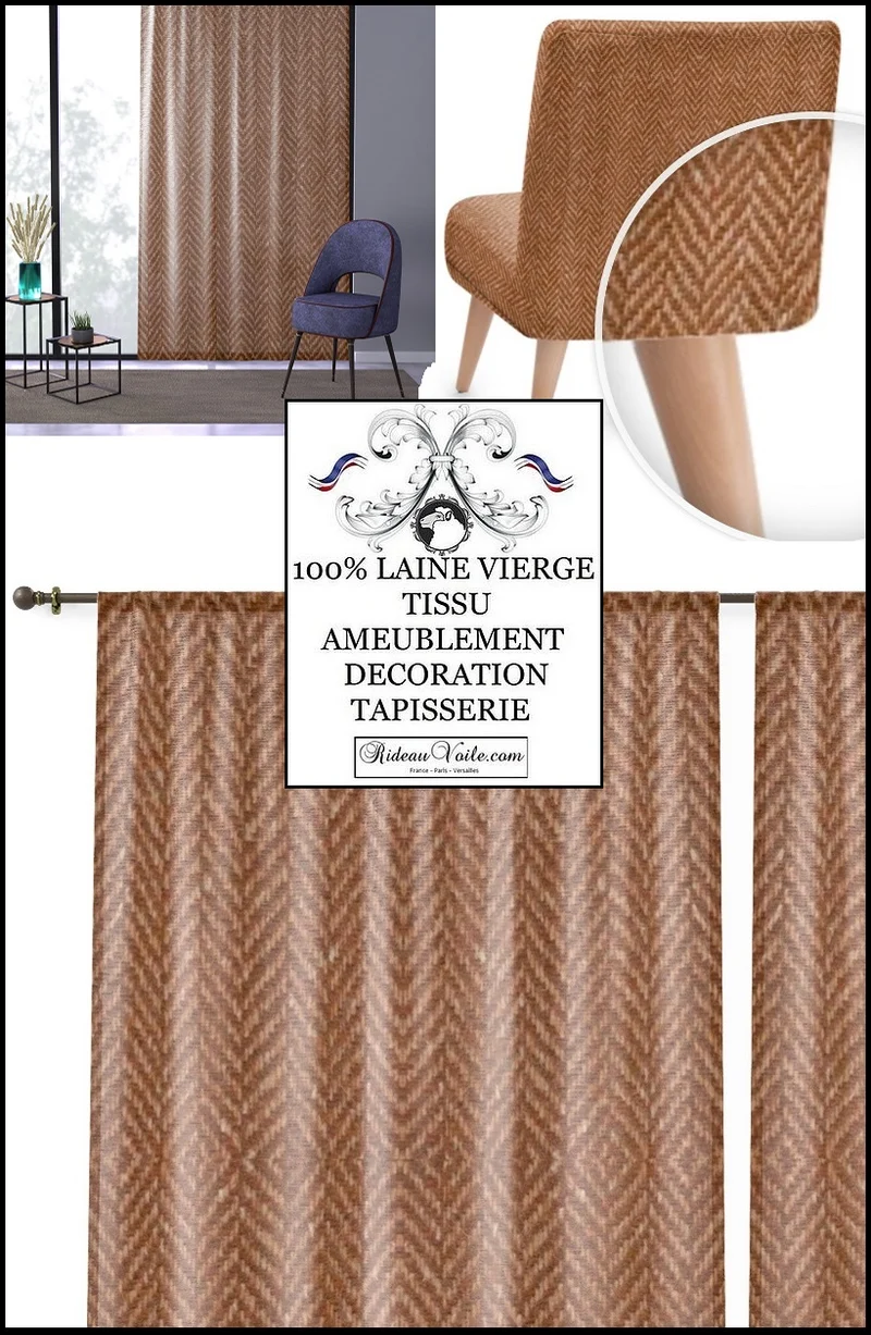 Tissu ameublement Laine Chevron marron au mètre fabricant éditeur textile rideau