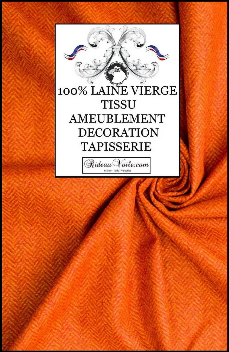 Tissu ameublement Laine motif Chevron rouge orange au mètre rideau sur mesure