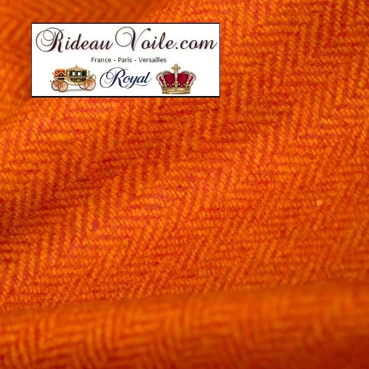 Tissu ameublement Laine motif Chevron rouge orange au mètre rideau sur mesure