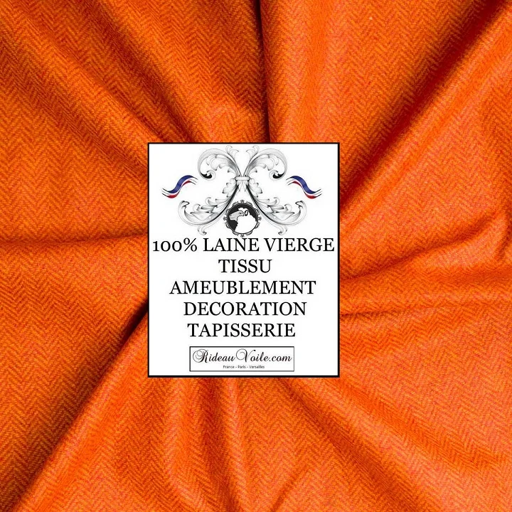 Tissu ameublement Laine motif Chevron rouge orange au mètre rideau sur mesure