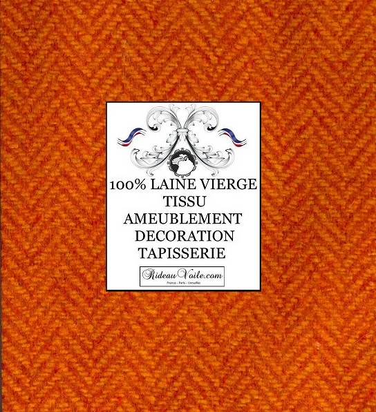 Tissu ameublement Laine motif Chevron rouge orange au mètre rideau sur mesure