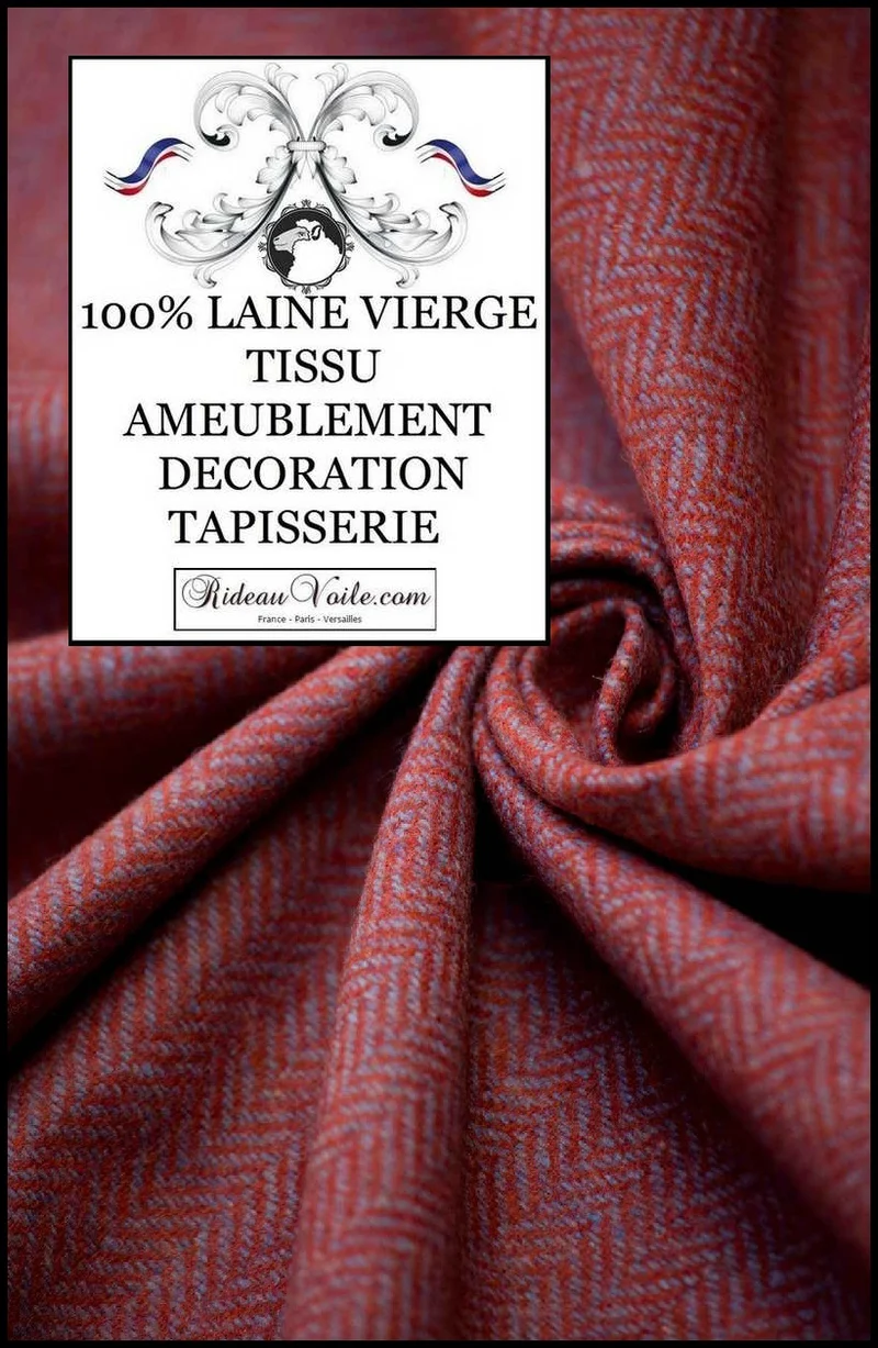 Collection Tissu ameublement Laine motif Chevron rouge bleu mètre rideau sur mesure