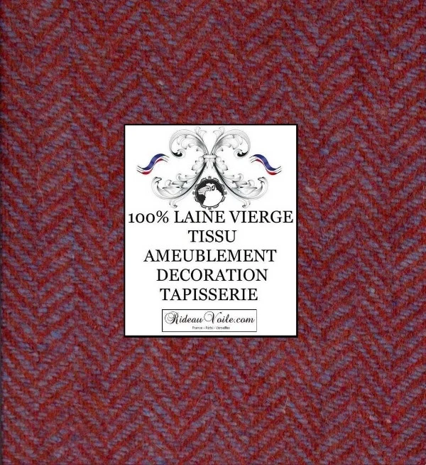 Collection Tissu ameublement Laine motif Chevron rouge bleu mètre rideau sur mesure