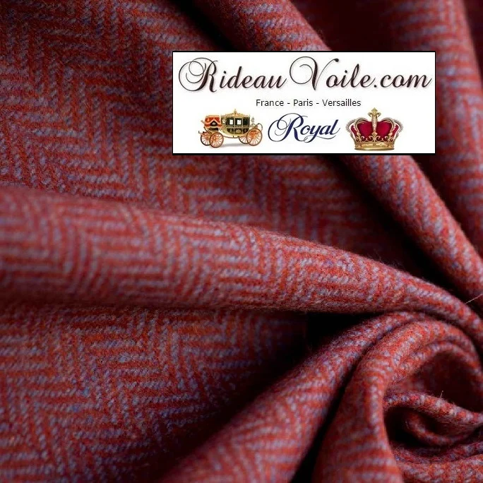 Collection Tissu ameublement Laine motif Chevron rouge bleu mètre rideau sur mesure