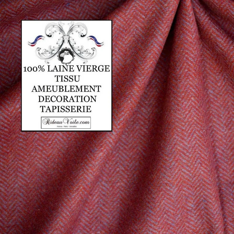Collection Tissu ameublement Laine motif Chevron rouge bleu mètre rideau sur mesure