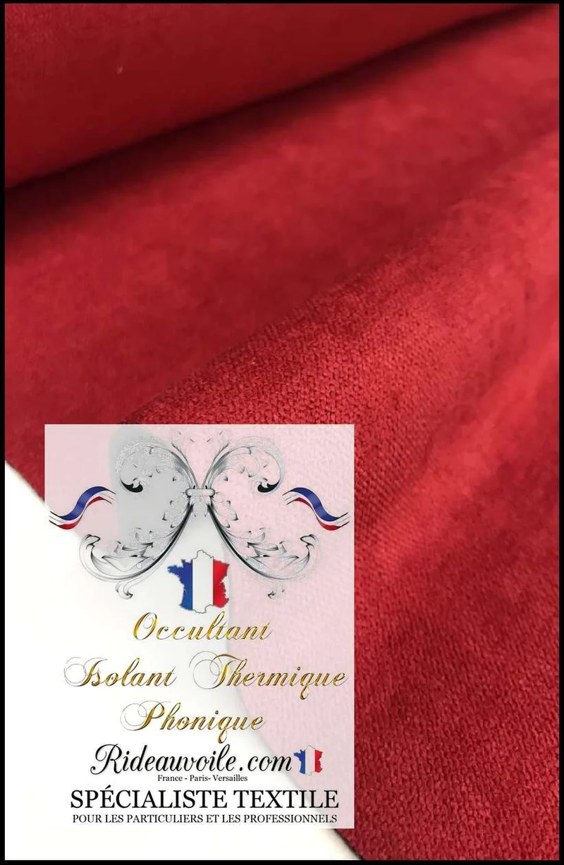 Tissu ameublement isolant thermique phonique acoustique au mètre rideau rouge