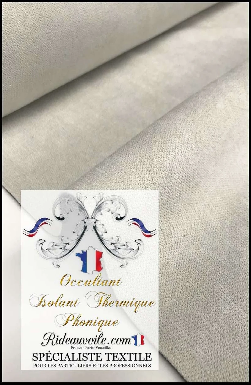Tissu velours écru ameublement au mètre dos polaire isolant thermique phonique rideau