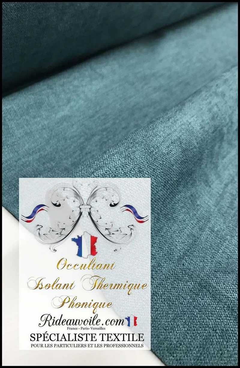Tissu au mètre isolant thermique phonique rideau tapissier canapé bleu canard