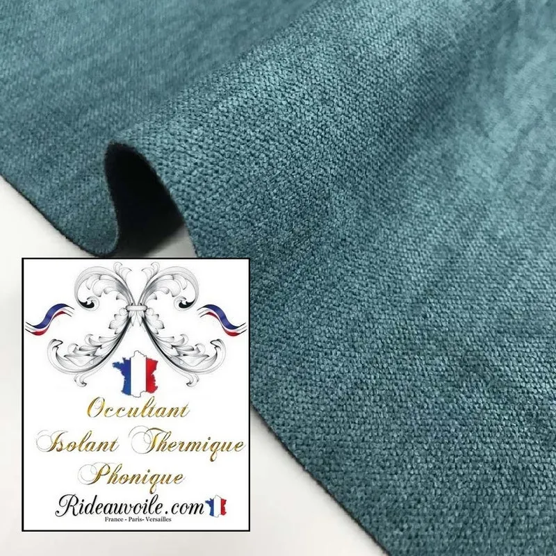 Tissu au mètre isolant thermique phonique rideau tapissier canapé bleu canard