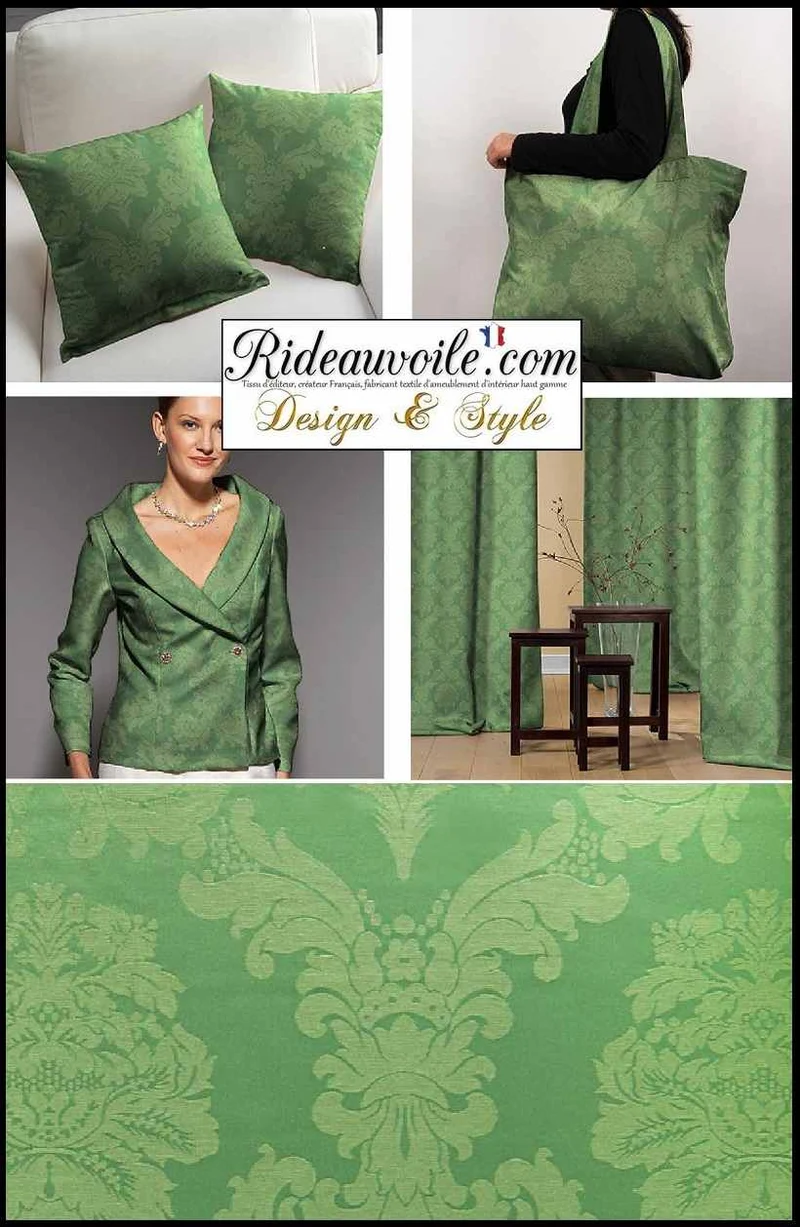 Tissu vert ameublement mètre jacquard Damasco vert rideau Damassé