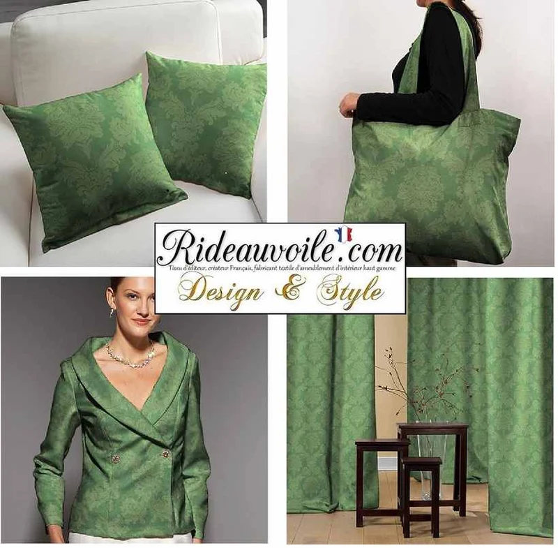 Tissu vert ameublement mètre jacquard Damasco vert rideau Damassé