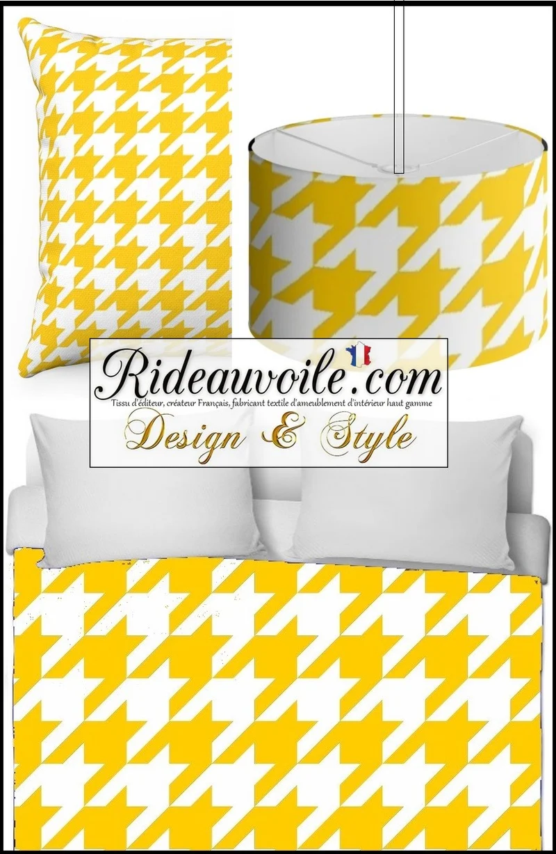Tissu ameublement motif imprimé Pied-de-poule Jaune mètre rideau voilage canapé