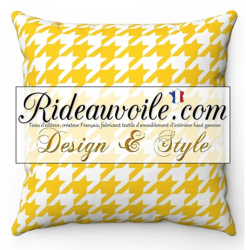 Tissu ameublement motif imprimé Pied-de-poule Jaune mètre rideau voilage canapé