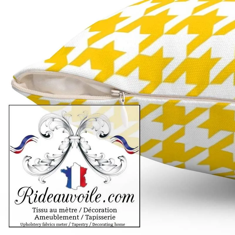 Tissu ameublement motif imprimé Pied-de-poule Jaune mètre rideau voilage canapé