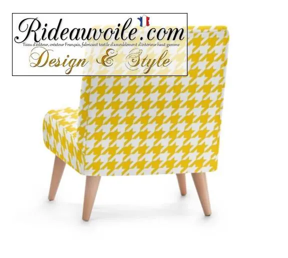 Tissu ameublement motif imprimé Pied-de-poule Jaune mètre rideau voilage canapé