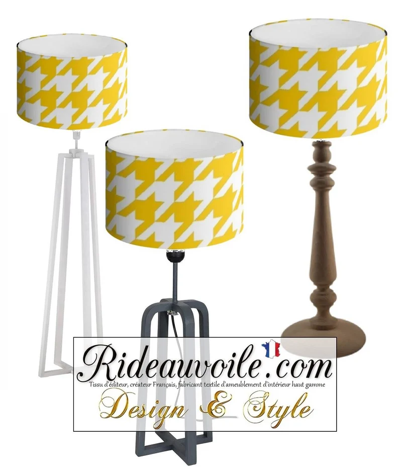 Tissu ameublement motif imprimé Pied-de-poule Jaune mètre rideau voilage canapé