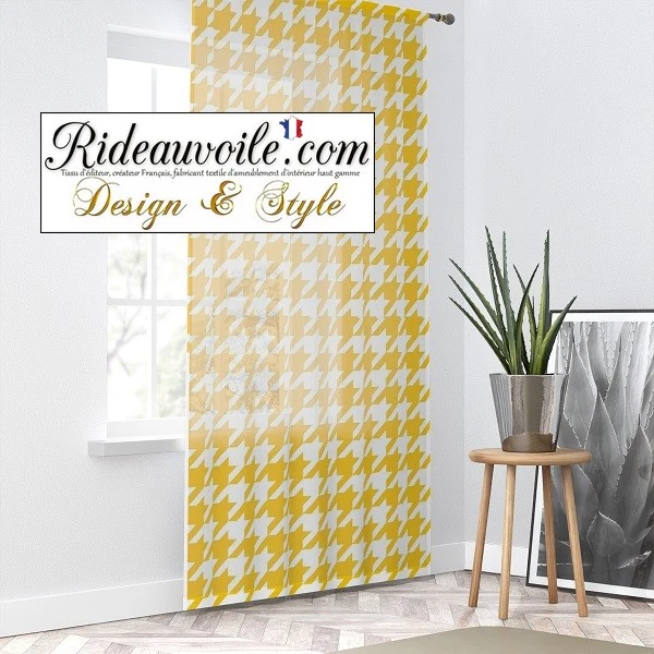 Tissu ameublement motif imprimé Pied-de-poule Jaune mètre rideau voilage canapé