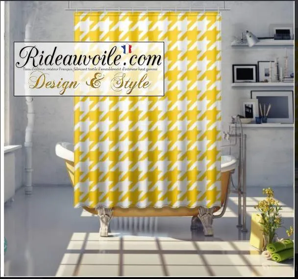 Tissu ameublement motif imprimé Pied-de-poule Jaune mètre rideau voilage canapé