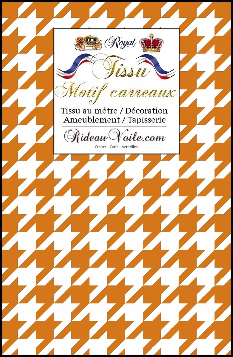 Laine tissu ameublement motif Pied-de-poule orange mètre rideau voilage canapé