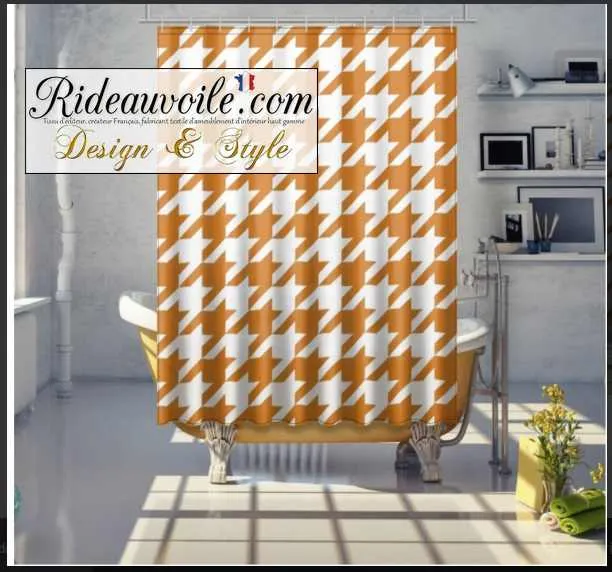 Laine tissu ameublement motif Pied-de-poule orange mètre rideau voilage canapé