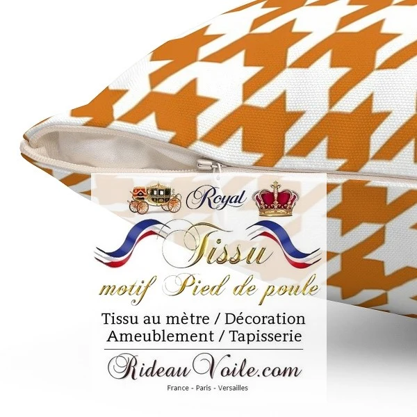 Laine tissu ameublement motif Pied-de-poule orange mètre rideau voilage canapé