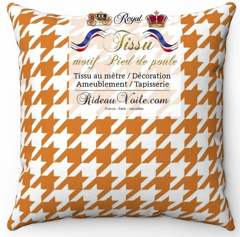Laine tissu ameublement motif Pied-de-poule orange mètre rideau voilage canapé