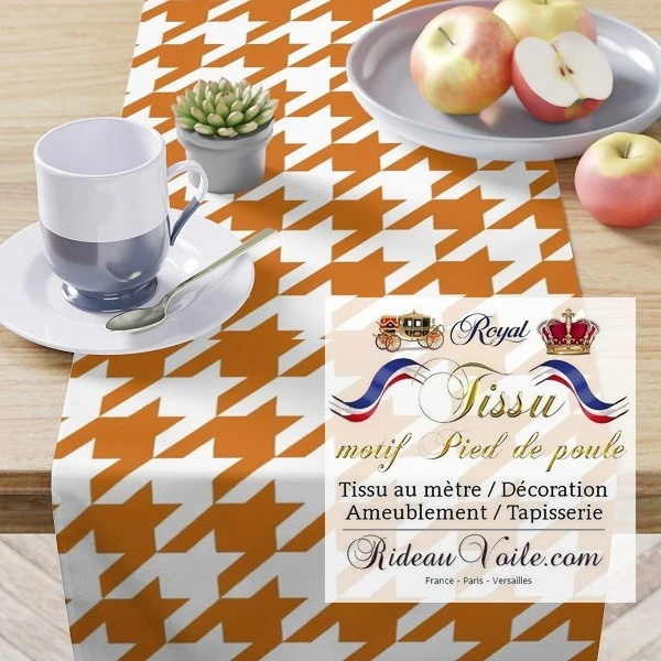 Laine tissu ameublement motif Pied-de-poule orange mètre rideau voilage canapé