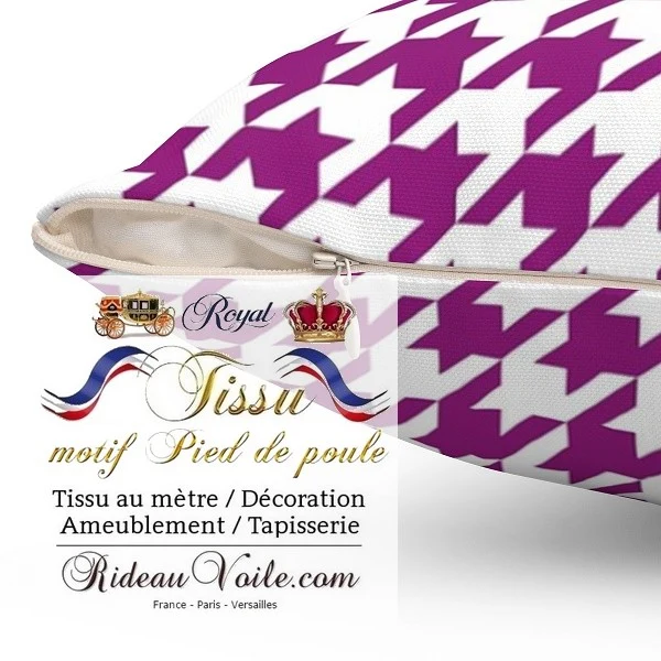 Laine tissu ameublement motif Pied-de-poule rose fushia mètre rideau voilage canapé